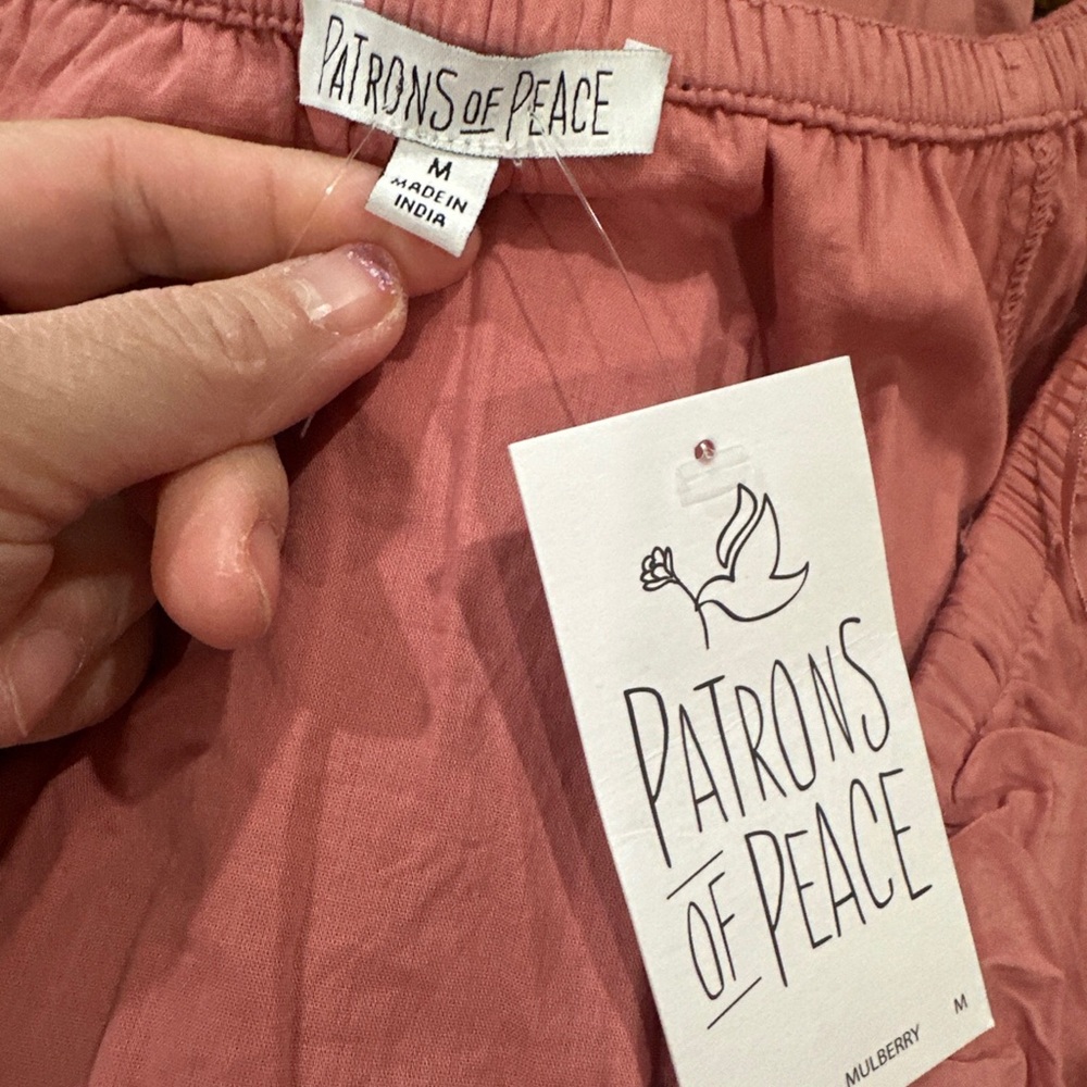 NWT Patrons of Peace Women's M Peach Smocked V-Neck Maxi Dress Puff Sleeve - Picture 4 of 6